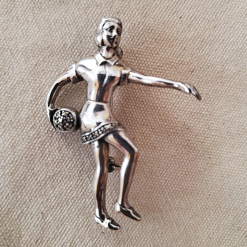 Sterling Silver Marcasite Bowling Pin Brooch
